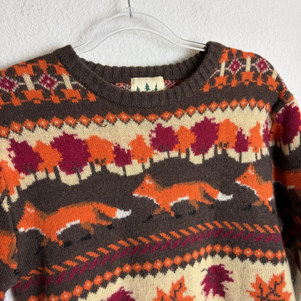 Kiel James Patrick Cozy Cabin Fox Leaf Fair Isle Wool Blend Sweater Brown M